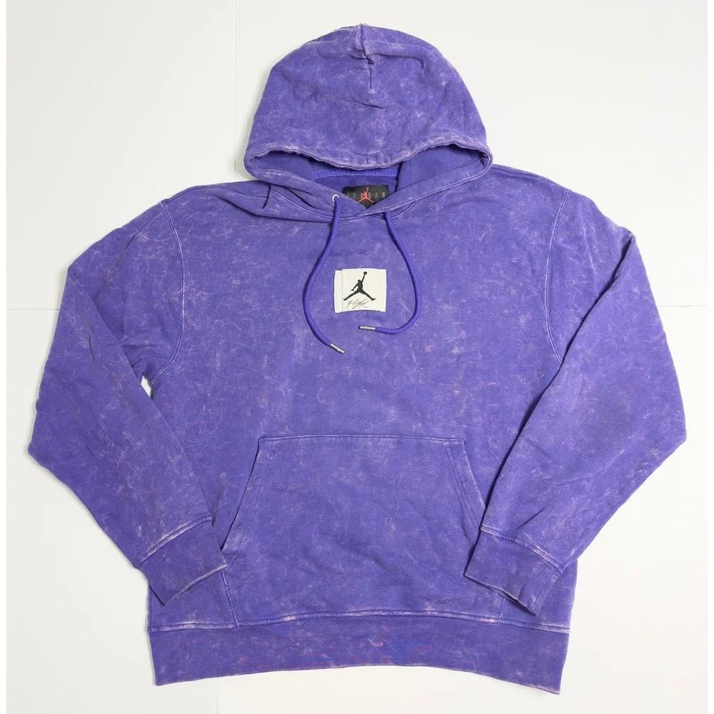 Nike Air Jordan Flight Essential Washed Fleece Hoodie Sz M Concord Purple DR3087